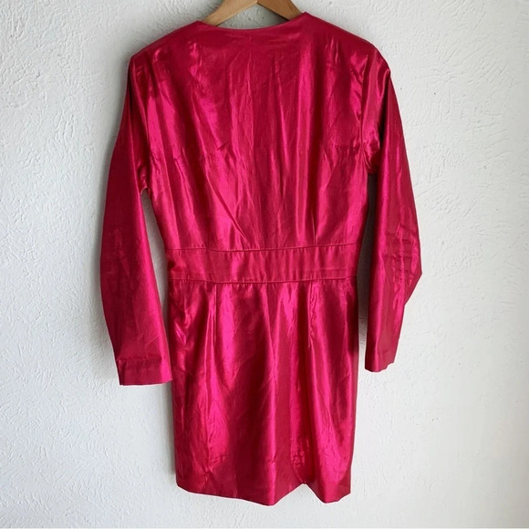 Zara Laminated V-neck Long Sleeve Mini Dress Sz Medium Fuchsia /Pink - Picture 4 of 6